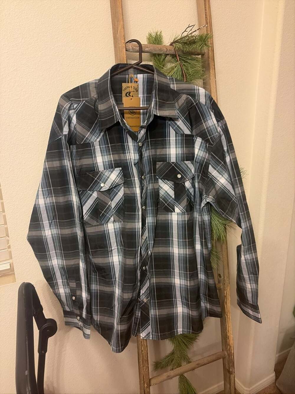 COEVALS CLUB Men's Western Plaid Long Sleeve Pearl Snap Shirt
